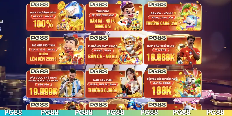 Ưu đãi hoàn thua và cứu trợ tại PG88